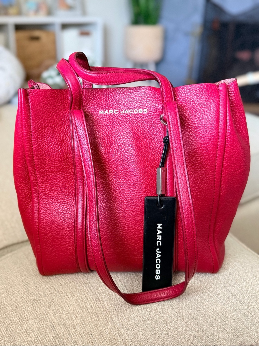 Marc Jacobs Cranberry Pebbled Leather The Tag Tote 27 Bag - very good